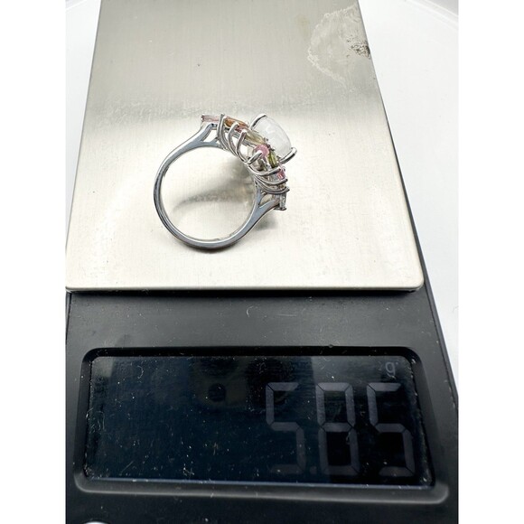 Stunning 925 sterling silver genuine rainbow moonstone tourmaline ring size 7 - Picture 8 of 8
